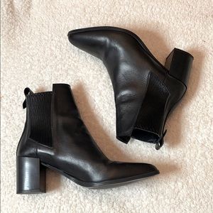 Zara Black leather pointed toe ankle boots
